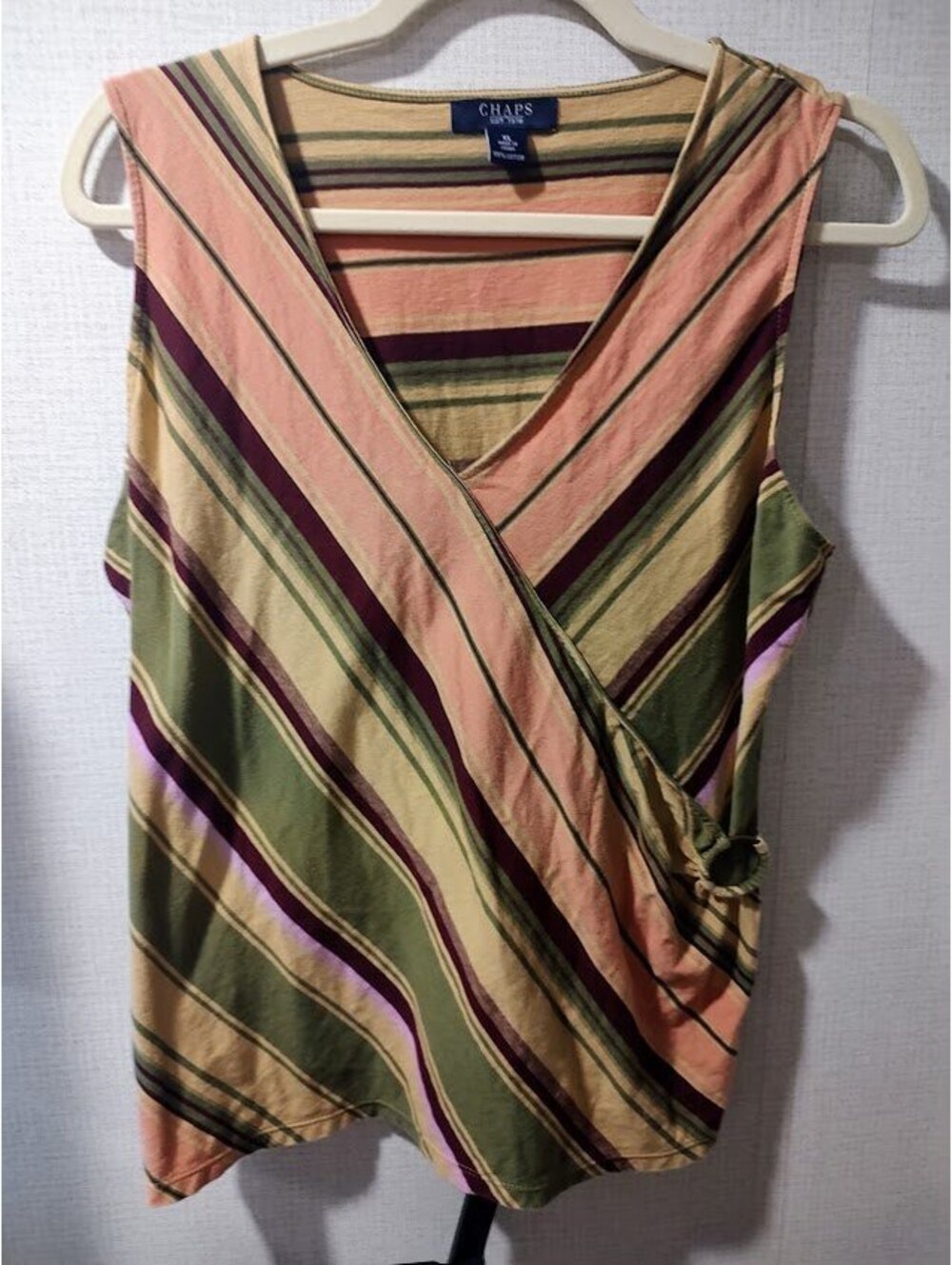 Chaps XL Sleeveless Striped Cotton Wrap-Style Top